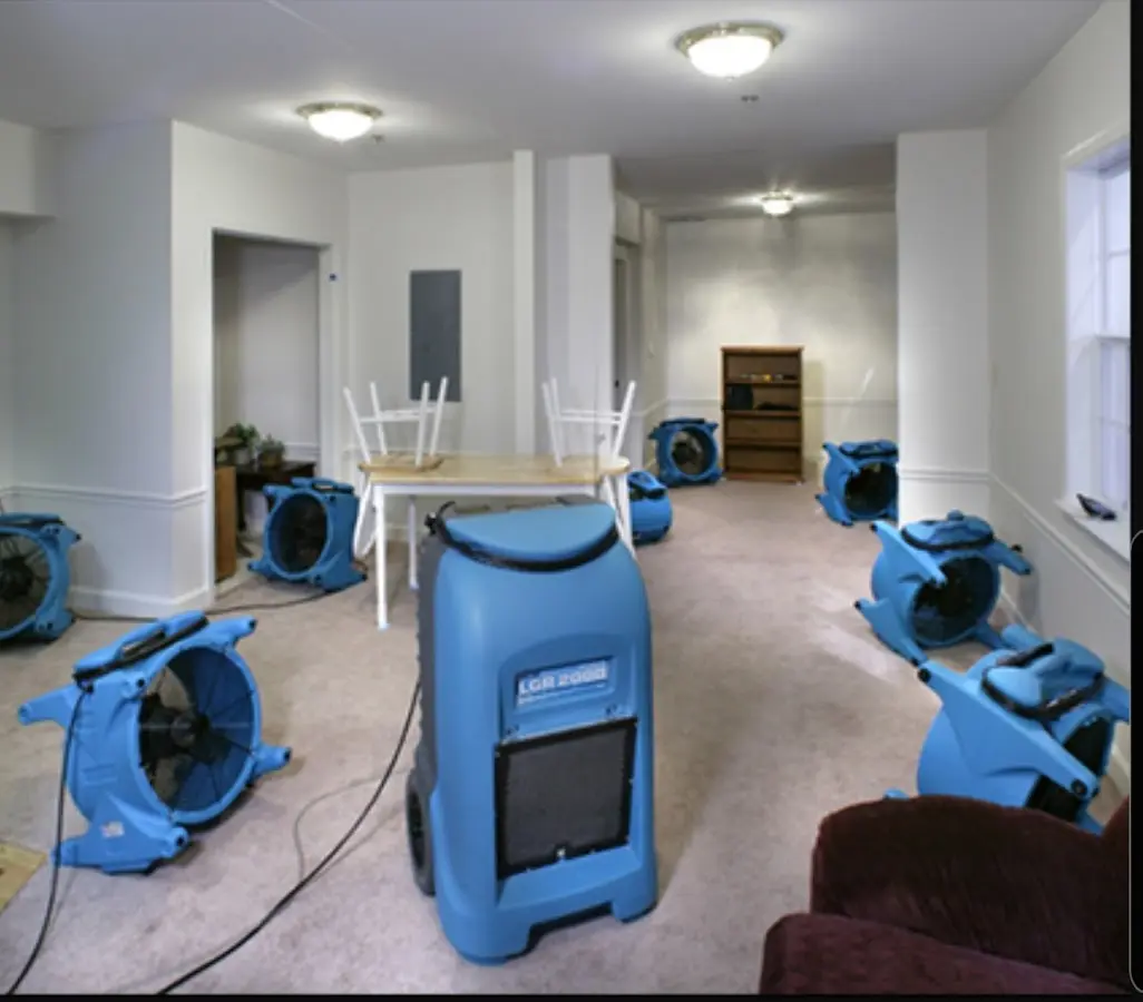 Air movers and dehumidifier setup for Water Extraction & Removal in Brookings
